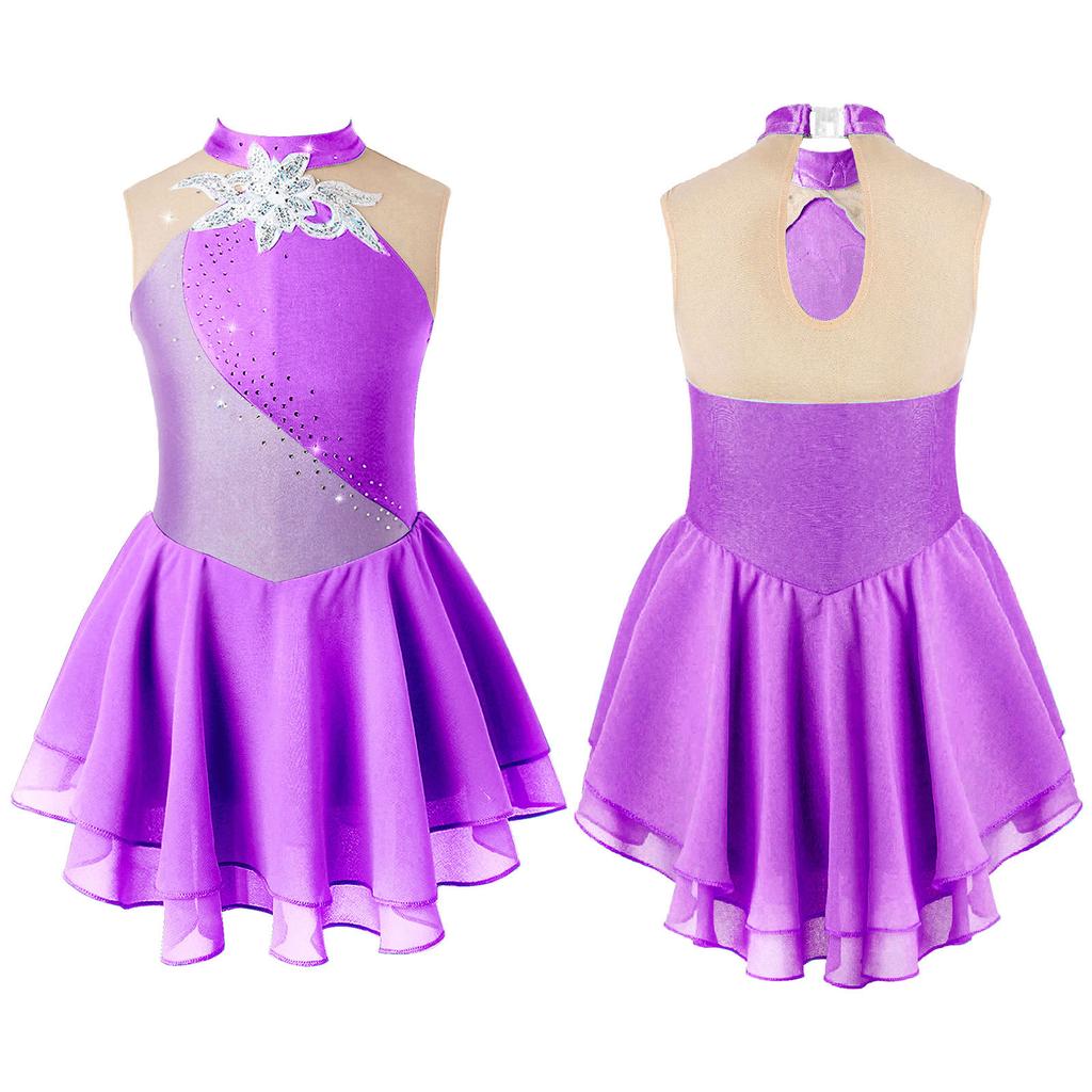 Figure Skating Dresses for Girls Shiny Rhinestone Gymnastics Leotards Girls Ballet Dance