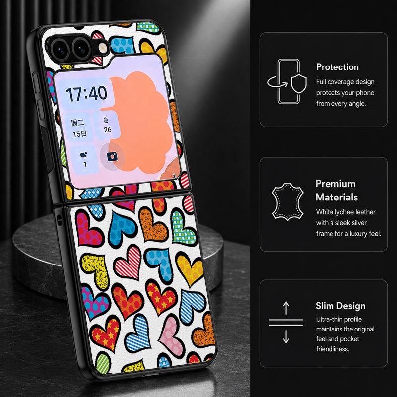 Красочный чехол-сердце с граффити для Samsung Galaxy Z Flip 8 7 6 5 Flip8 Flip7 Flip6 Роскошная кожаная накладка Жесткий чехол для складного телефона
