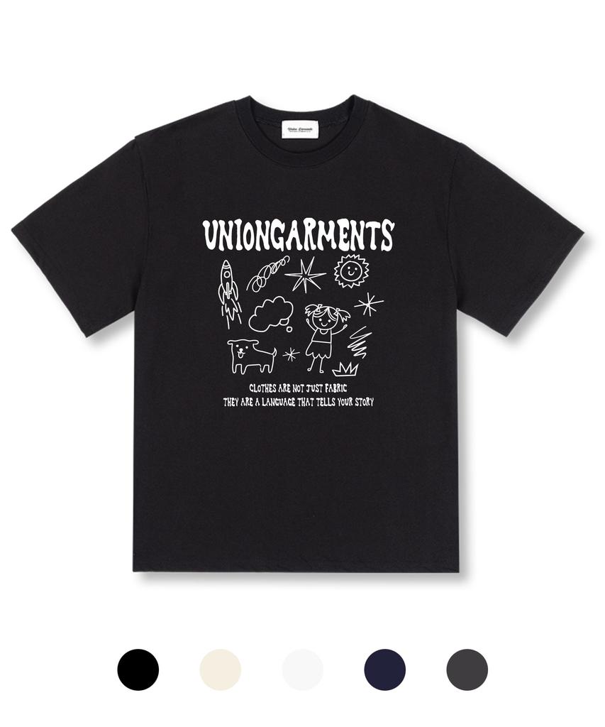 UNION GARMENTS Милая Девочка Эскиз Свободная Короткая Рукавная Футболка 5 Цветов