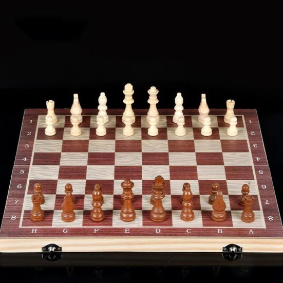 1 Set 3-In-1 Chess Board Game Wooden Chess Checker Backgammon Game Foldable Portable