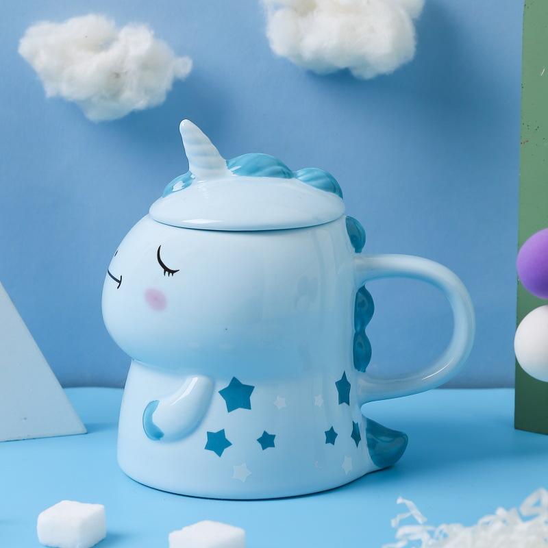 Unicorn Ceramic Water Cup Dinosaur Shaped Mug with Cover Spoon Creative Hand Painted Cartoon Super Cute Super Cute Personality