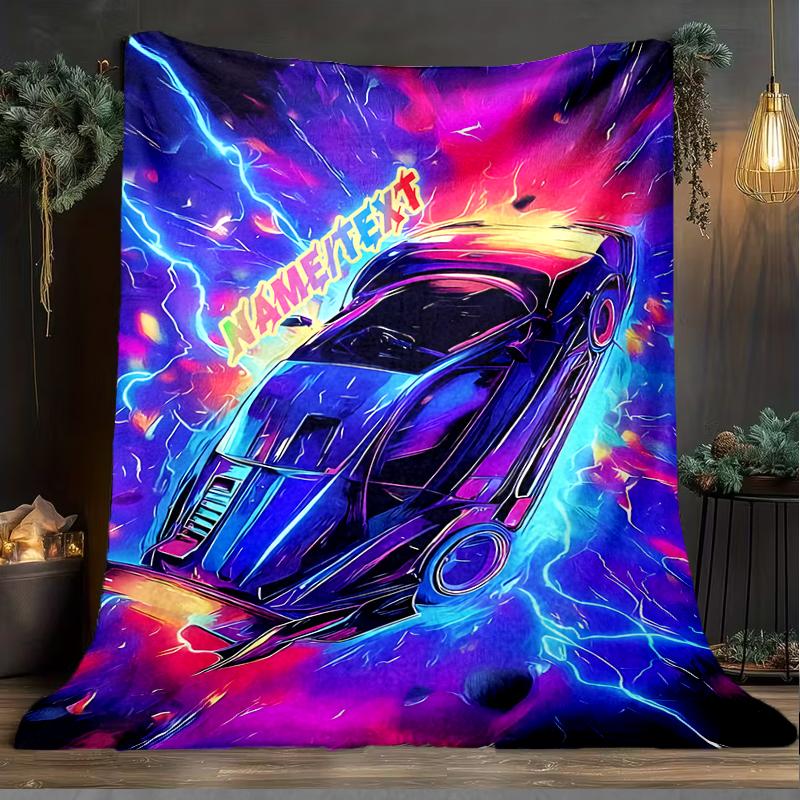 1PC Custom Name "Electric Speed: Neon Rush" outdooor Flannel blankets Throw Blanket All-Season Throw Gift Bedspread for Couch, Bed, Camping Holiday Bi