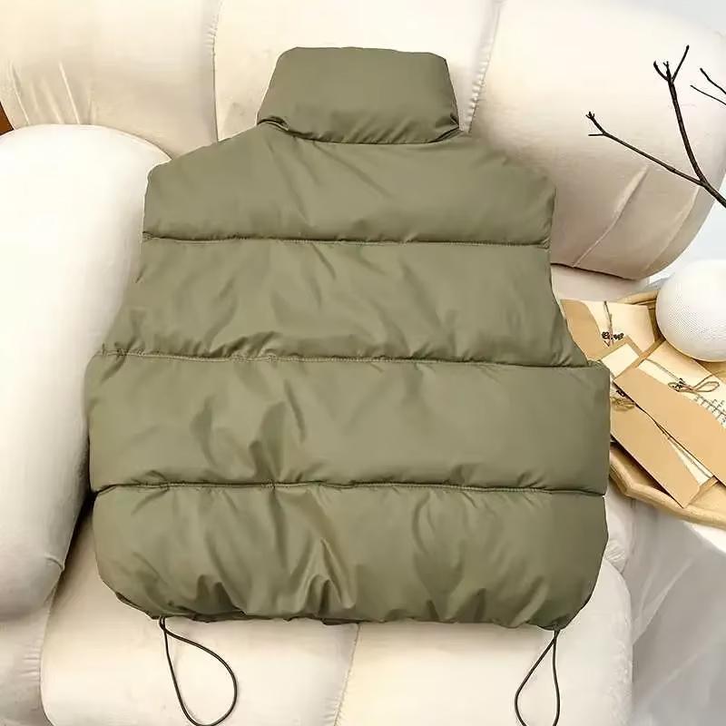 Women Warm Casual Solid Sleeveless Vest Coat Mock Neck Thicken Jacket Buttons Up Loose Women Down Jacket Autumn Winter