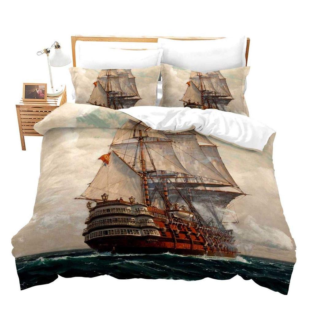 Sailing Ship Pattern Duvet Cover Set 3D Print Boat for Kid Teen Adult Bedding Set Polyester Comforter Cover Full King Twin Size