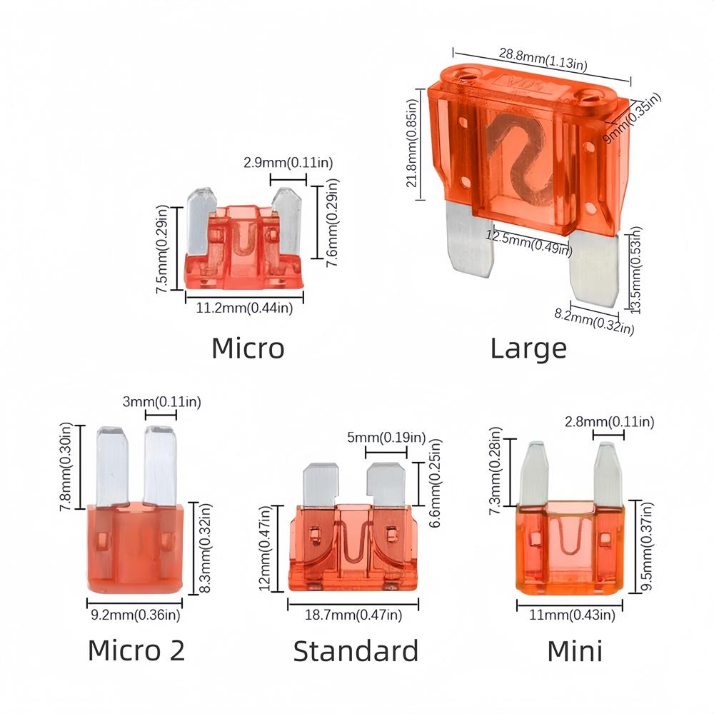 10pcs 32V Mini Micro Medium Large Fuse Safety 1A 2A 3A 4A 5A 7.5A 10A 15A 20A 25A 30A 35A 40A 50A 60A 70A 80A 100A Insert Fuses Fuse Holders1