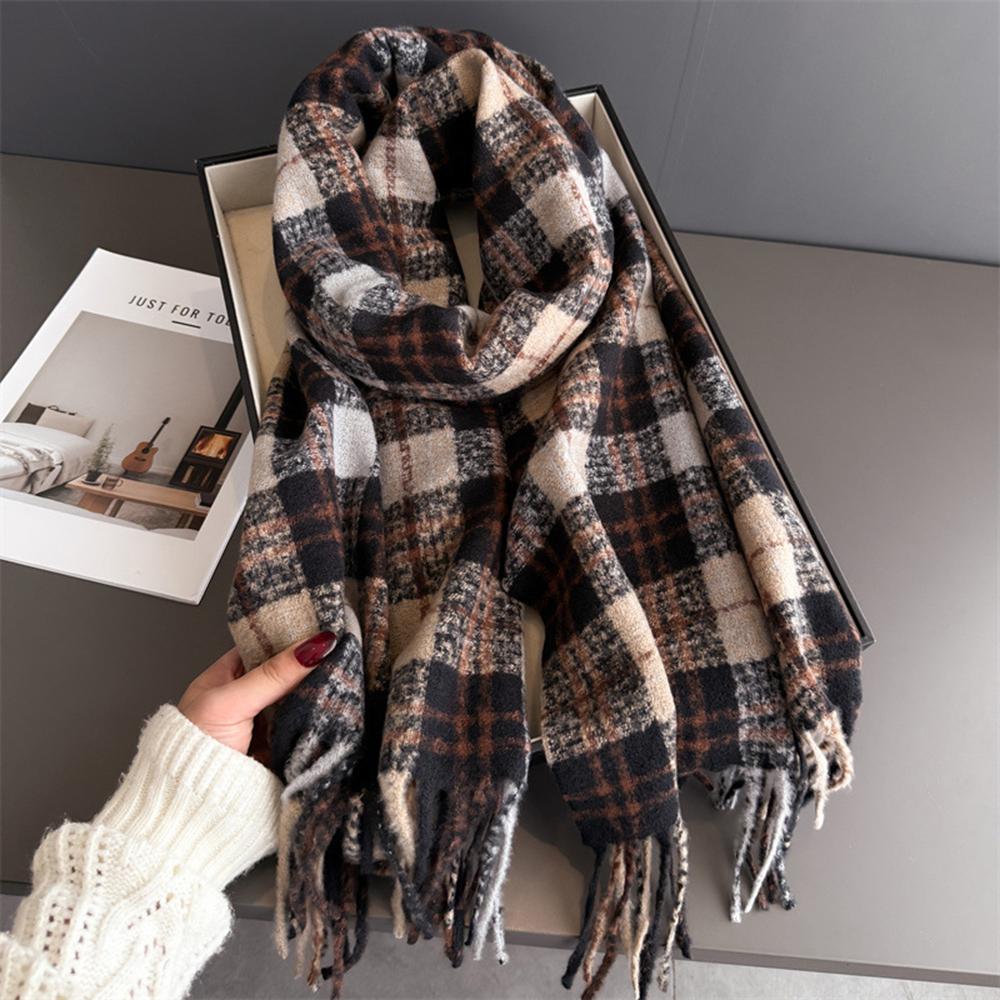 Korean Style Plaid Women's Winter Scarf Imitation Cashmere Warm Shawls Wraps Thicked Pashmina Female Blanket Scarves