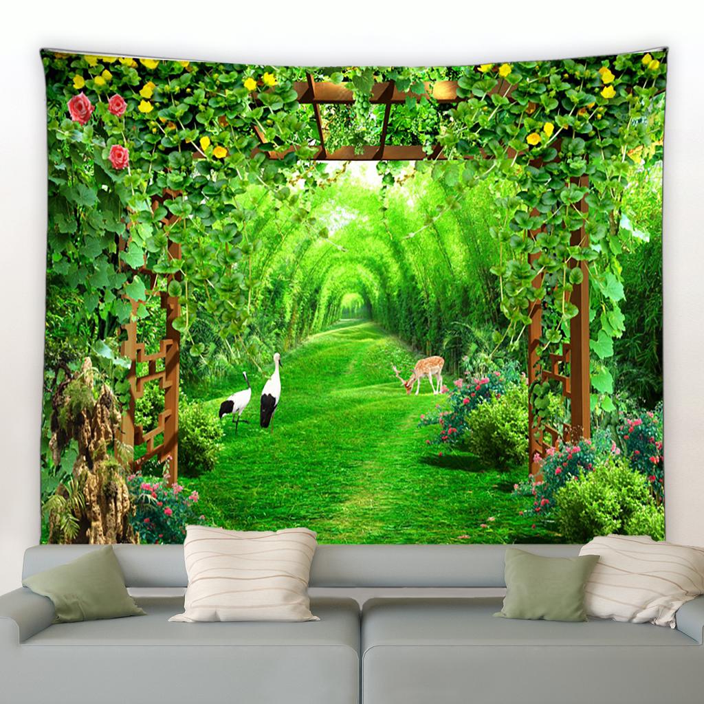 Китайский садовый пейзаж, гобелен, весенне-зеленый бамбуковый арочный мост, природный пейзаж, настенный декор для спальни, комнаты, дома