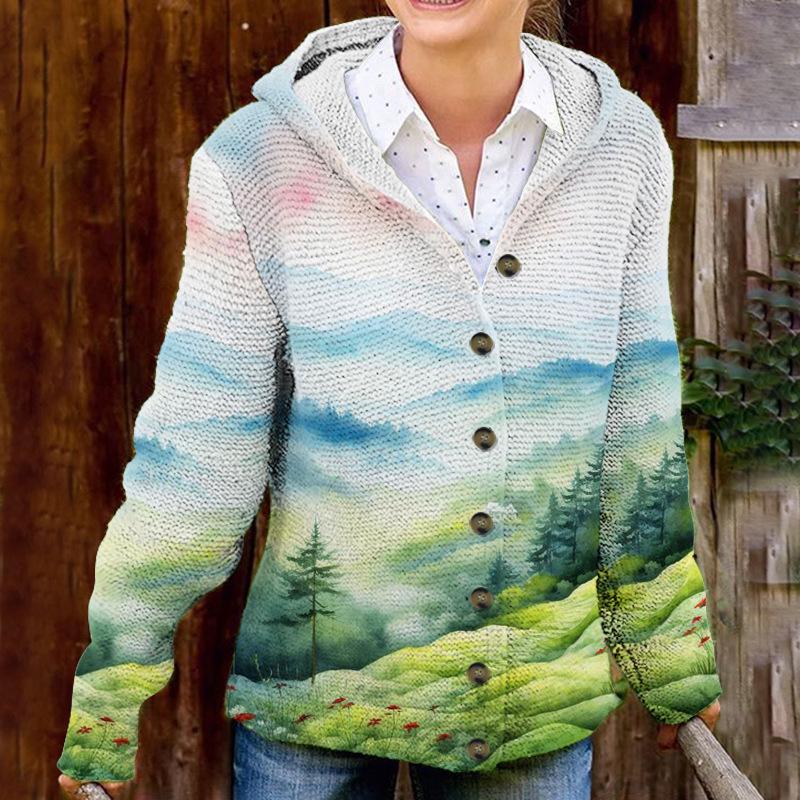 25-Year Cross-Border Hooded Cardigan-Style Fine Knit Sweater Coat