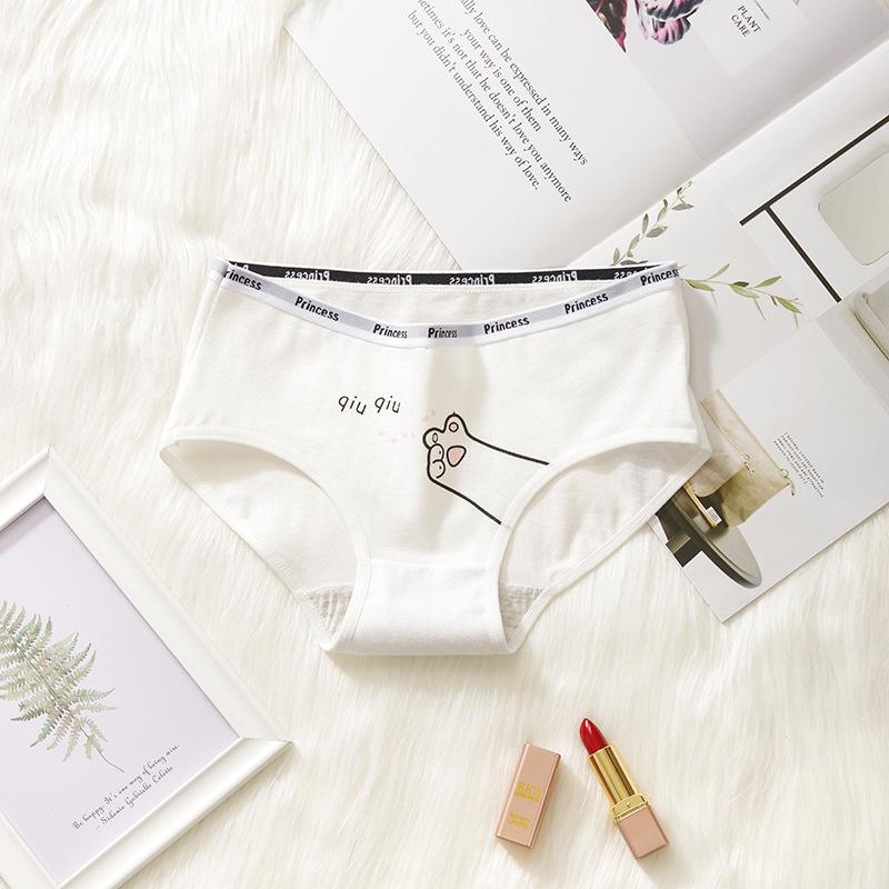 Cute Printed Triangle with Medium Waist for Girls Knickers Comfortable Cotton Women's Plain Weave Student Underwear Panties