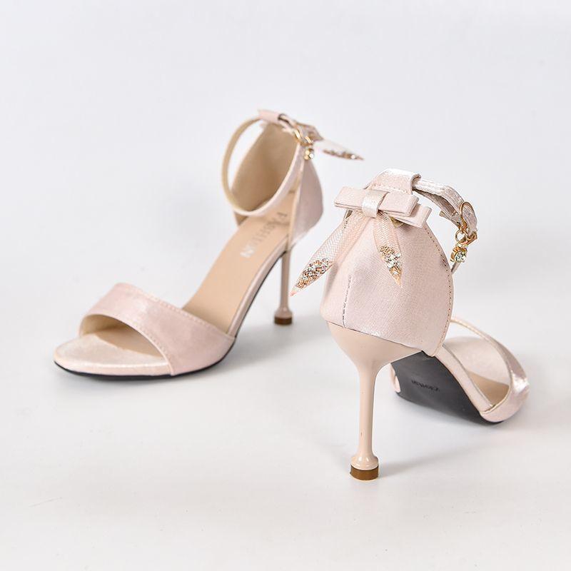 Fashion high-heeled stiletto shoes 2025 spring and autumn outer wear French popular bow shoes rhinestone pointed shoes super soft single shoes