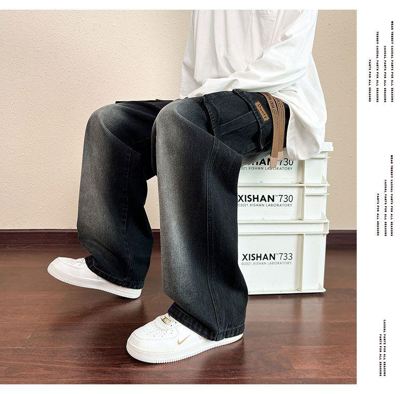 M-8XL Gradient Washed Men's Loose Wide Leg Jeans for Spring/Autumn 2025