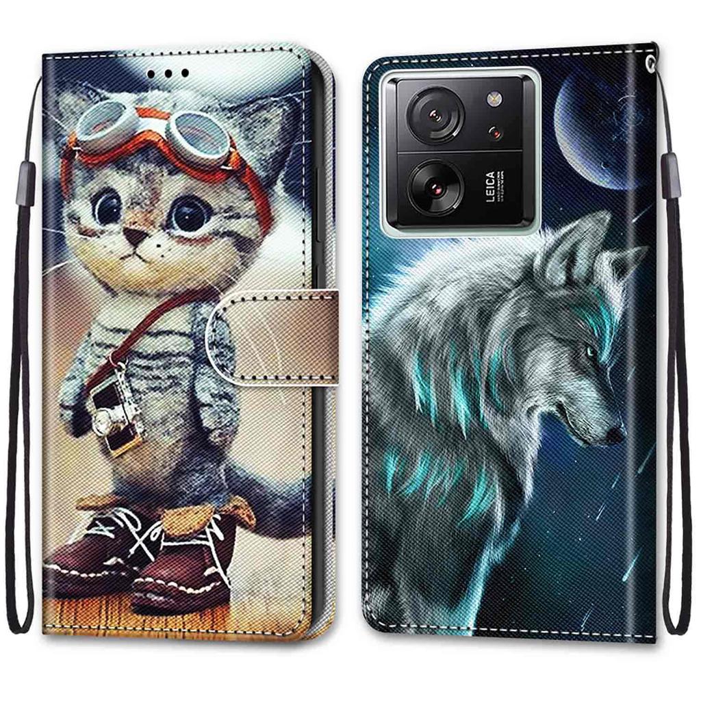 Fashion Painted Pattern Cover Lanyard Flip Leather Case For iPhone Samsung Huawei Honor Xiaomi Redmi OPPO Realme Moto Asus