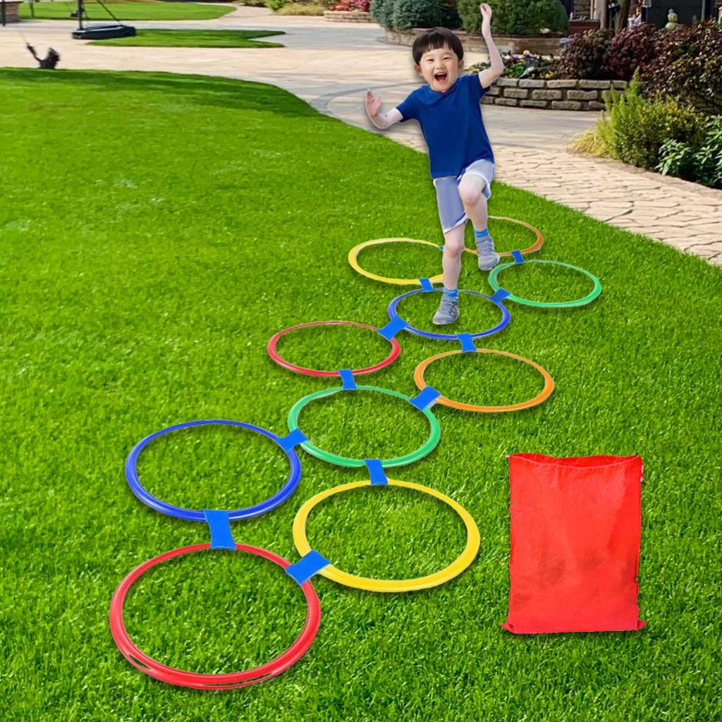 10 Pieces Hopscotch Rings Bean Bag Toss Portable Agility Training Fun Jump Game Hoops for