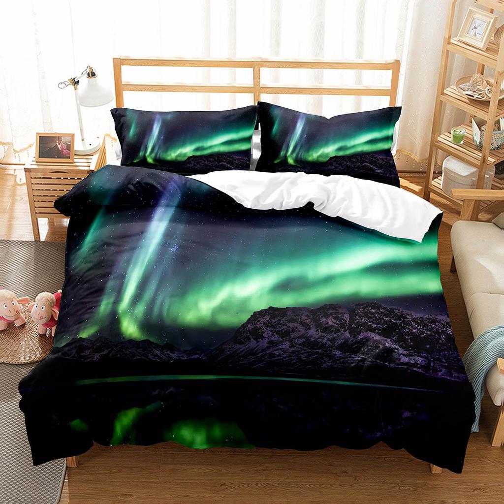 Пододеяльник Кинг/Квин Северное сияние Набор постельного белья с природным пейзажем Красочный пейзаж неба Чехол для одеяла Полиэстер Чехол для одеяла