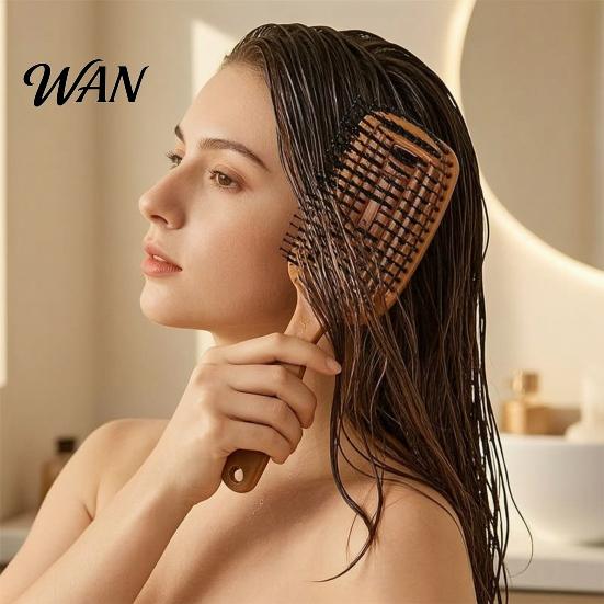 Long Hair Comb Boar Bristles Vented Paddle Brush, Scalp Massage with Smooth Handle, Blow Drying Styling Detangling Brush for Men Women Gentle
