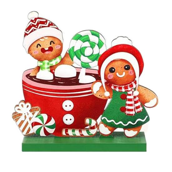 Рождественский деревянный орнамент, настольный знак в виде пряничного человечка, праздничный центральный элемент, украшение в виде пряничного человечка на Рождество