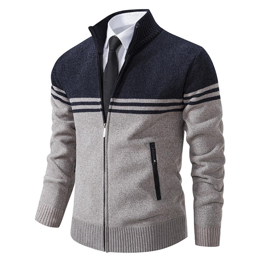 Men's Stand Collar Velvet Sweater Thick Long Sleeve Fashion Sweater Casual Business Cardigan Jacket