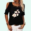Women Casual Short Sleeve T-shirt Summer Fashion Off Shoulder Top Round Neck Floral Print Tee Shirt Pullover Ladies T-shirt