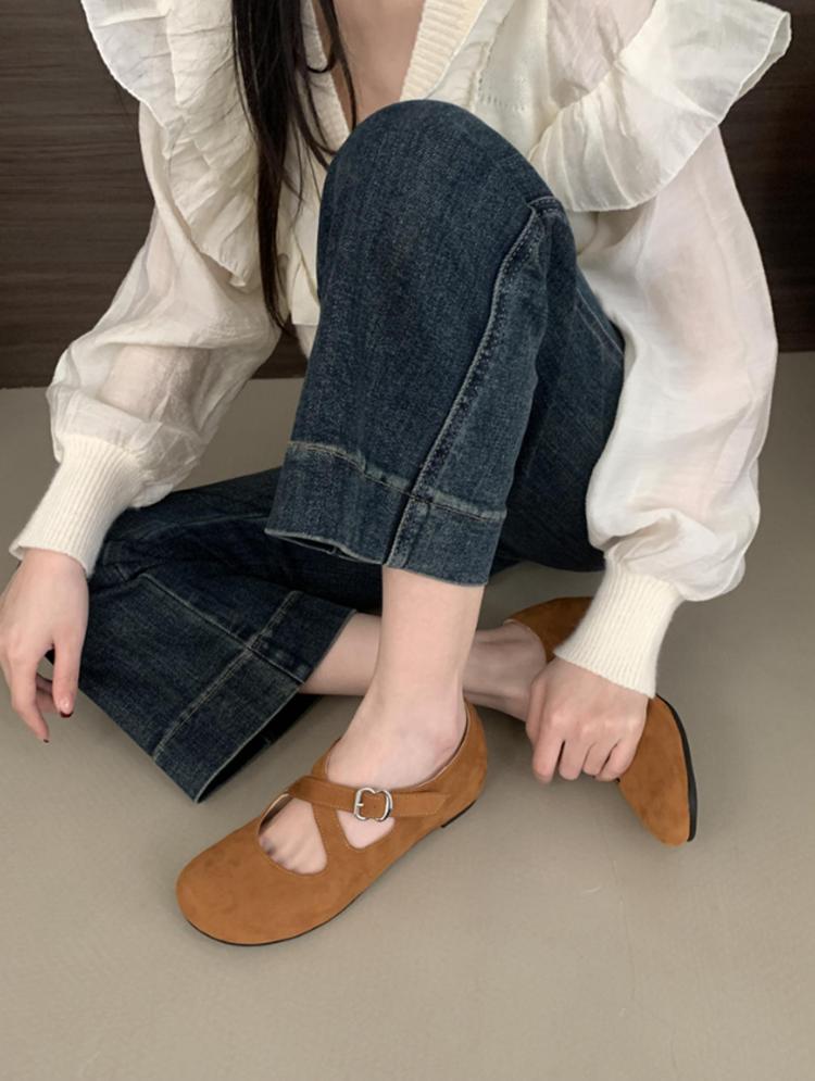 Женские туфли на плоской подошве, туфли-лоферы, женские туфли с мелким ремешком, модные, темпераментные, ретро, замшевые туфли, замшевые мокасины