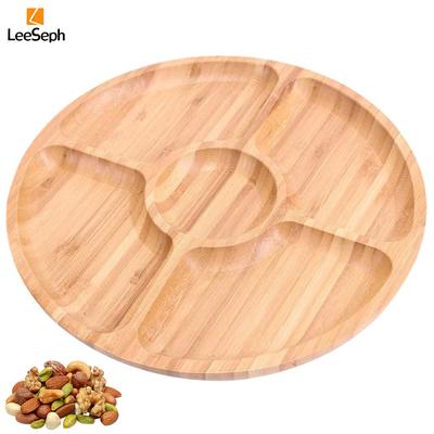 Обеденная тарелка Leeseph Bamboo с пятью отделениями, многоразовые многосекционные подносы, тарелка для фруктов, закусок, хлеба, орехов и освежающих напитков