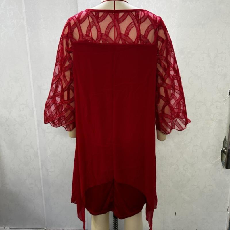 Модное кружевное пэчворк нестандартное свободное шифоновое платье для женщин, однотонное летнее платье больших размеров, женское элегантное повседневное платье с рукавом три четверти 25945