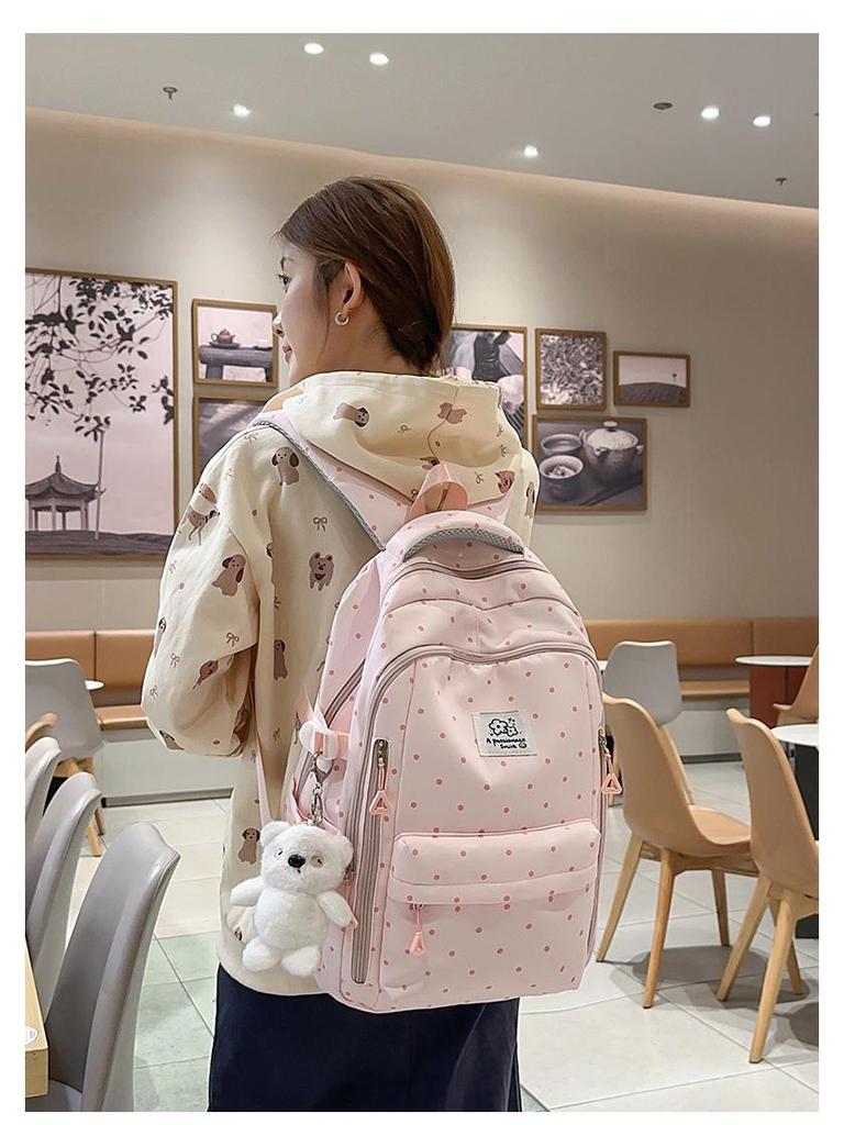 Рюкзак в горошек для студентов: Большая вместимость, Повседневный, для школы и прогулок