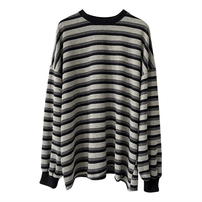 Juzhi 2024 Осенний корейский полосатый контрастный свитер-пуловер с круглым вырезом и длинными рукавами