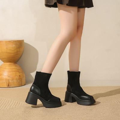 Женские ботинки мартин на толстой подошве 2025: Новые осенне-зимние плюс бархатные, в британском стиле, эластичные ботильоны-носки на платформе для взрослых