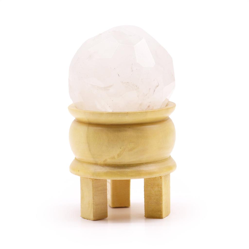 Rock Quartz Crystal Faceted Sphere 2-Piece With Stand