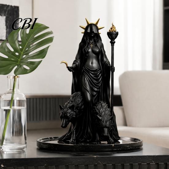 Goddess of The Underworld Statue Hecate Greek with Magical Hounds, Fantasy Theme Culture Gift for Collectors Resin Sculpture, Mythological Figurine