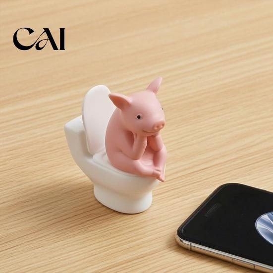 Bathroom Accessory Miniature Pink Pig Toilet Figurine, Sitting on Thinking Statue Statue, Cartoon Farm Animal Decoration for Home, Office,