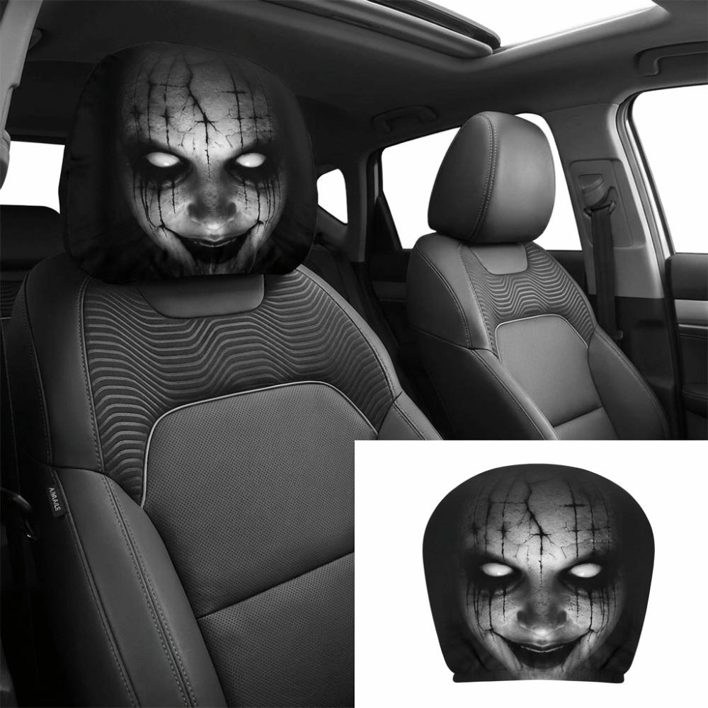2Pcs Scary Face Printing Car Headrest Cover Car Headrest Protector Auto Interior Accessories