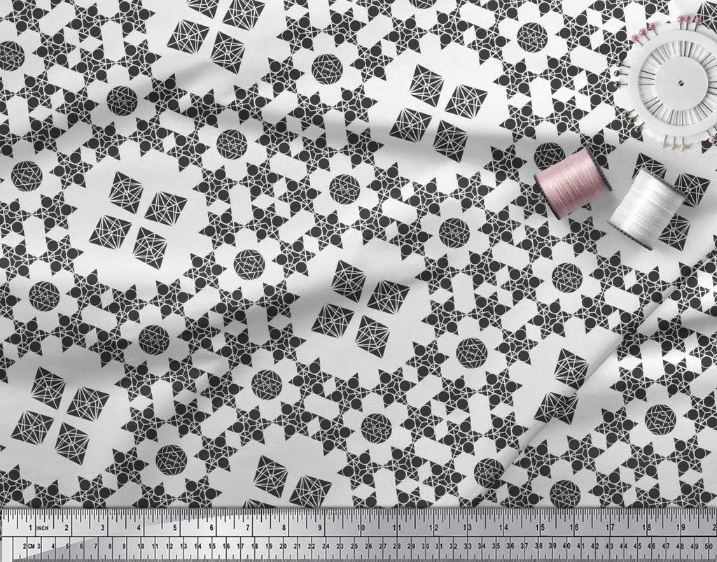 Soimoi Черная японская креп-сатиновая ткань с геометрическим звездным геометрическим принтом, ткань по метрам 42 дюйма