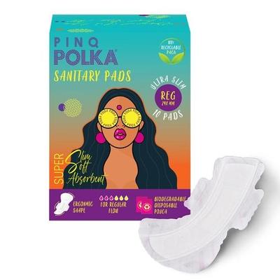 PINQ POLKA гигиенические прокладки для женщин | 10 обычных прокладок 240 мм | Премиум ультратонкие средней пропускной способности | Органический хлопок, мягкие на ощупь | Без протеканий | Без намокания