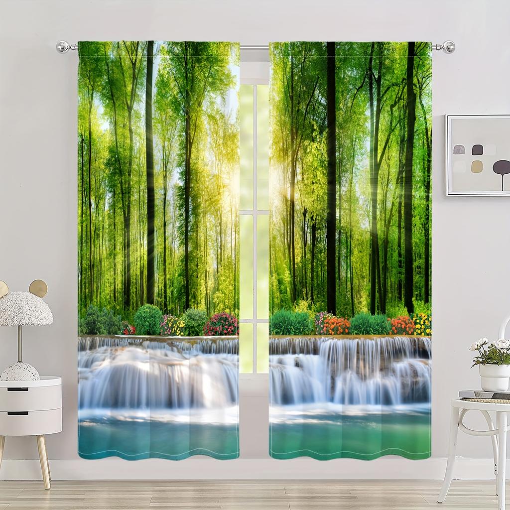 2 панели Природа Пейзаж Солнечный Лес Занавес Водопад Полузатемняющие Занавески Для Спальни Гостиной Окна Кухни Офиса