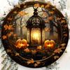 One Piece 8x8 Inch Aluminum Metal Sign, Fall Lantern and Pumpkin Wreath Sign, Metal Wreath Sign, Round Wreath Sign, Door Decor