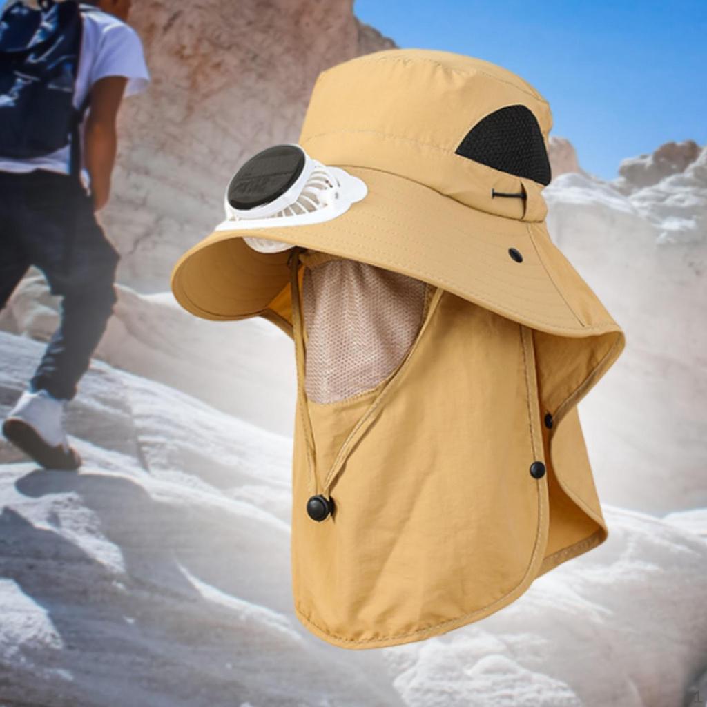 Outdoor Hat with Fan Bucket Lightweight Breathable Wide Brim Sun Protection