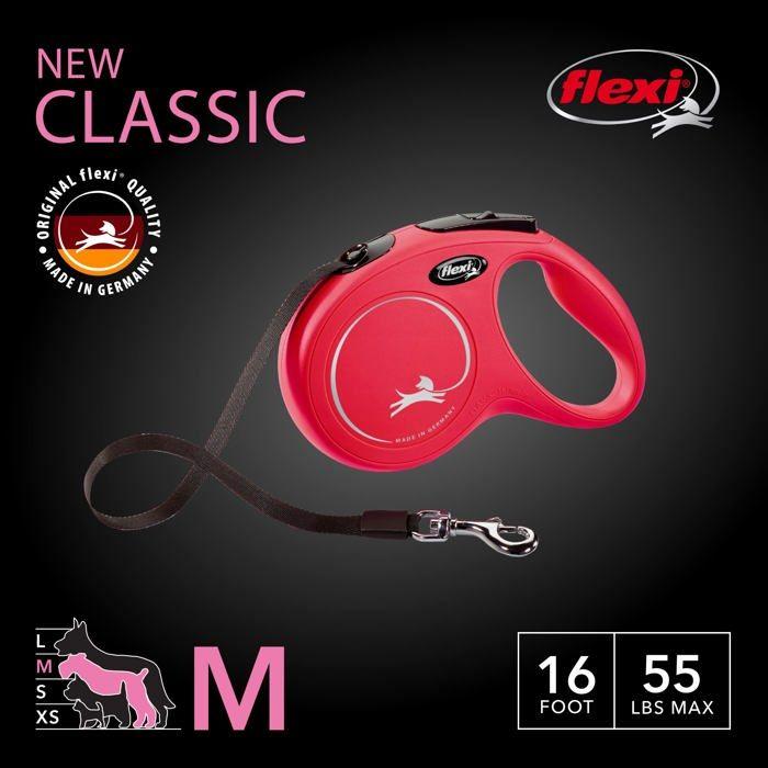 Laisse rétractable - Flexi - CL2MT5.250.R - Rouge - 4,9 m - Taille M - Chien