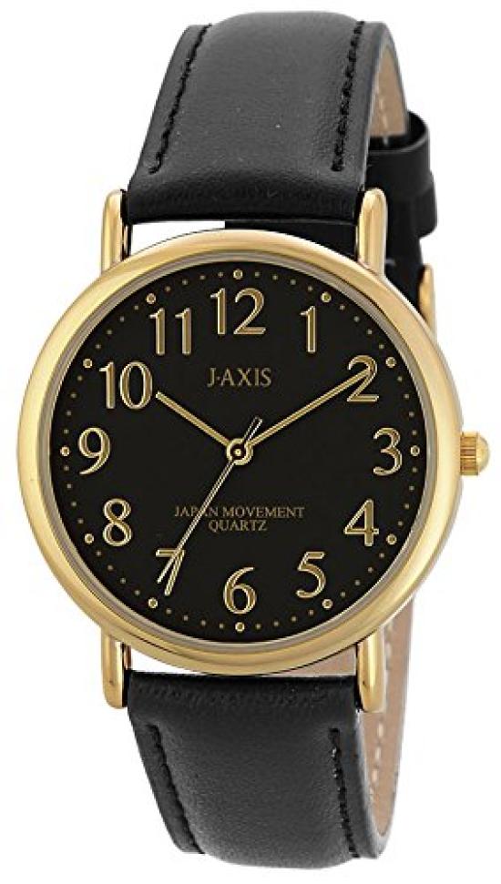 Унисекс классические кожаные часы J-AXIS, Серия Simple Professional, Модель HG198, Черные, Дизайн для студентов/работающих взрослых