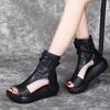 Fashion Retro Women Sandals Fashion Leather Women Boots Breathable Platform Shoes Designer Mid Heels Women Wedges Shoes Sandalias Mujer