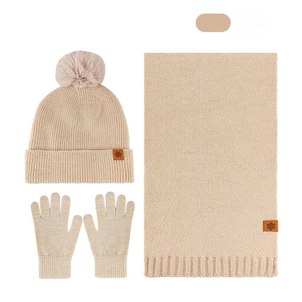 Knitted Hat Scarf Gloves Three Piece Set Winter Outdoor Velvet Warm Ear Protection Knitted Hat