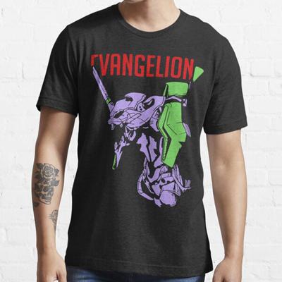 Летняя мужская мода повседневная футболка с коротким рукавом Neon Genesis Evangelion черные футболки большого размера