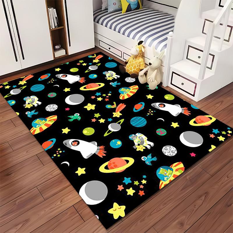 Colorful Space Adventure Theme Rug Non-slip rug suitable for living room and bedroom sofas.