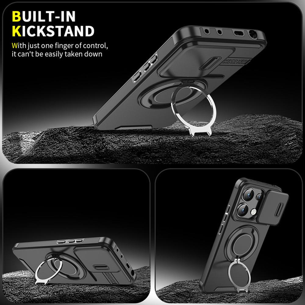 Magnetic Fold Stand Ring Bracket Phone Case For Xiaomi Redmi Note 14 13 Pro Plus 5G 4G 14S Slide Camera Cover Dual Layer Bumper