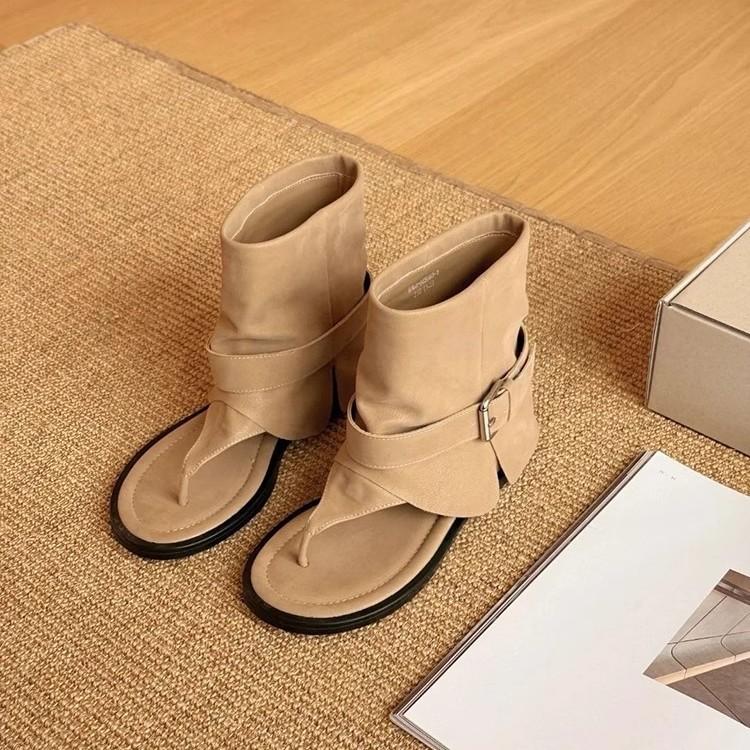 Срочная вторая доставка! Римские каникулы~ Стильные шлепанцы Spice Girls с круглым носом, ремешком с пряжкой, на среднем каблуке, крутые ботинки