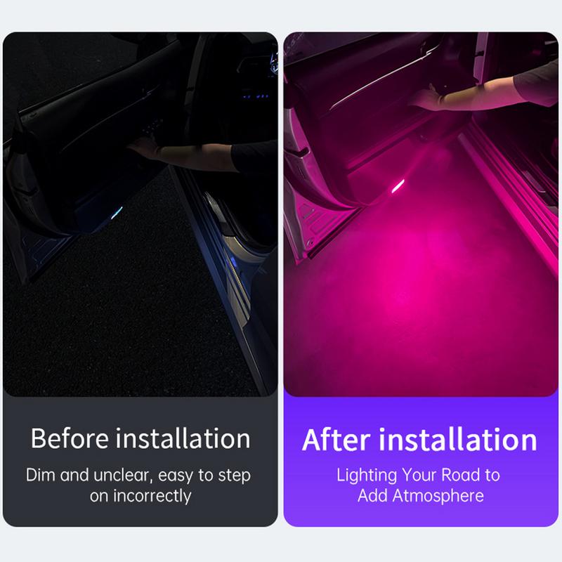 Автомобильная дверная сигнальная лампа, беспроводная светодиодная сигнальная лампа, цветная мигающая атмосфера салона автомобиля, защита от ударов сзади