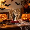Gothic Themed Resin Collectible Skeleton Couple And Hand Ornament, with Rose Base, Durable Dark Romantic Halloween Decoration Skull Wedding Decor, for