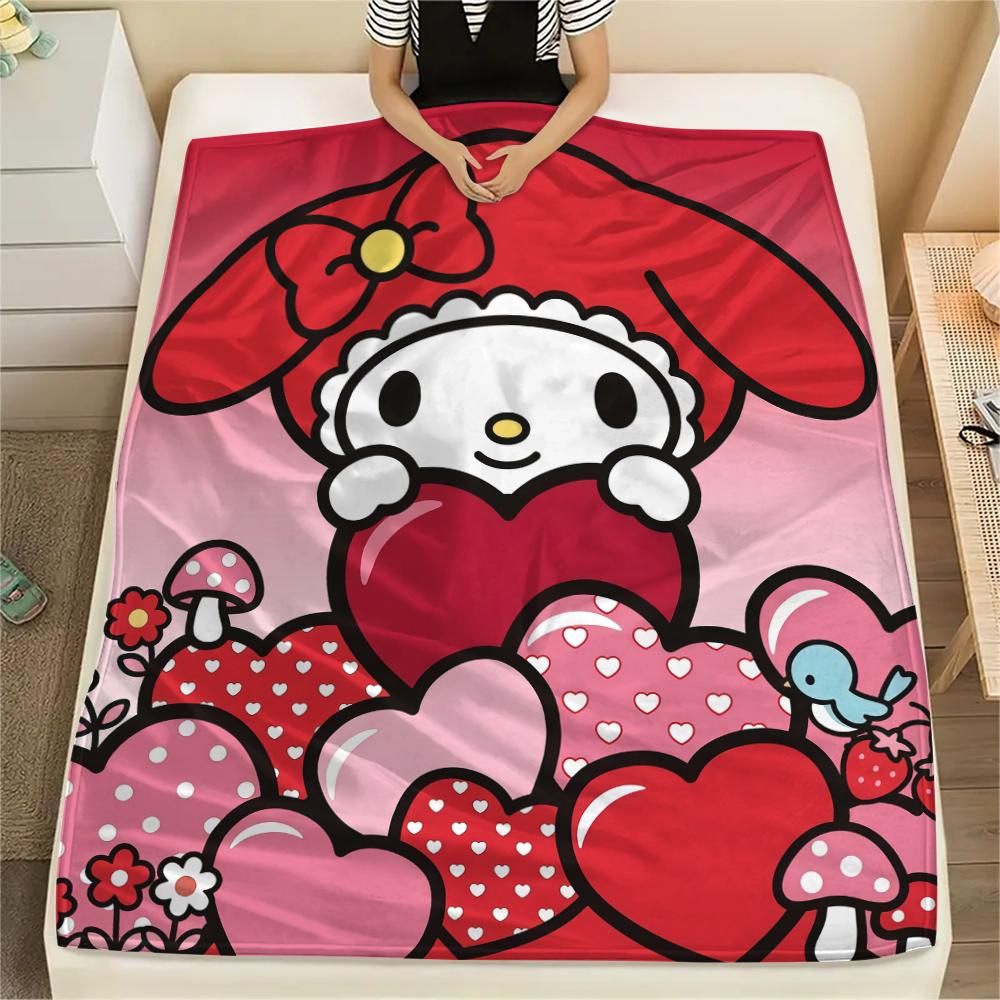 1 шт. Фланелевое одеяло с принтом My Melody, Высококачественное, Для всех сезонов, Декор для дома, Тепло и уют, Идеально для рождественских подарков