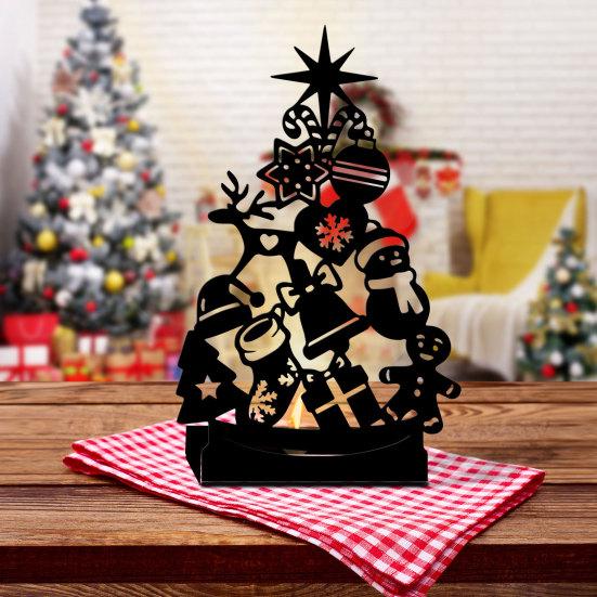 Christmas Shadow Candle Holder Funny Metal Tree Shaped Shadow Candle Stand Tabletop Decorative Tea Light Holder for Fireplace Dining Table Decor