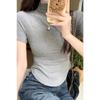 Футболка женская с присборенной талией, полувысоким воротом, коротким рукавом и плечом, весенне-летняя новинка, облегающая, модная, для ношения под верхнюю одежду
